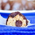 Chocolate Chip Cookie Dough Truffles – no egg, no flour, “no bake” safe-to-eat chocolate chip cookie dough. SO GOOD http://chocolatecoveredkatie.com/2012/01/03/chocolate-chip-cookie-dough-truffles/ @choccoveredkt