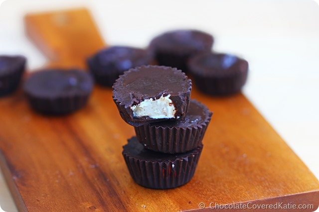 Cream Cheese Stuffed Reeses Peanut Butter Cups https://chocolatecoveredkatie.com/2014/10/28/cheesecake-reeses/