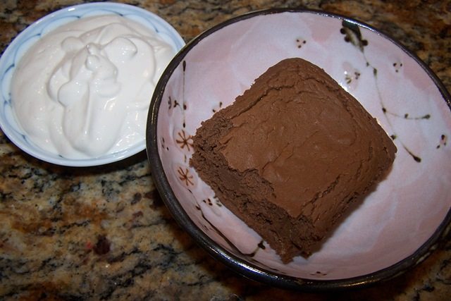 high protein chocolate cake and vegan Greek yogurt