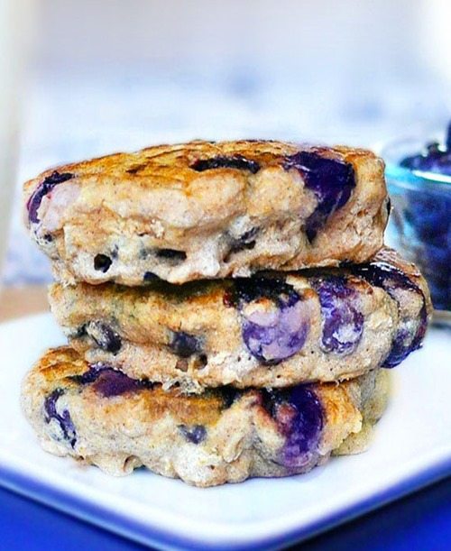 Blueberry Pie Pancakes - SUPER ginormous fluffy blueberry pancakes recipe... with over 200 positive reader reviews - from @choccoveredkt: https://chocolatecoveredkatie.com/2011/06/09/blueberry-pie-pancakes/