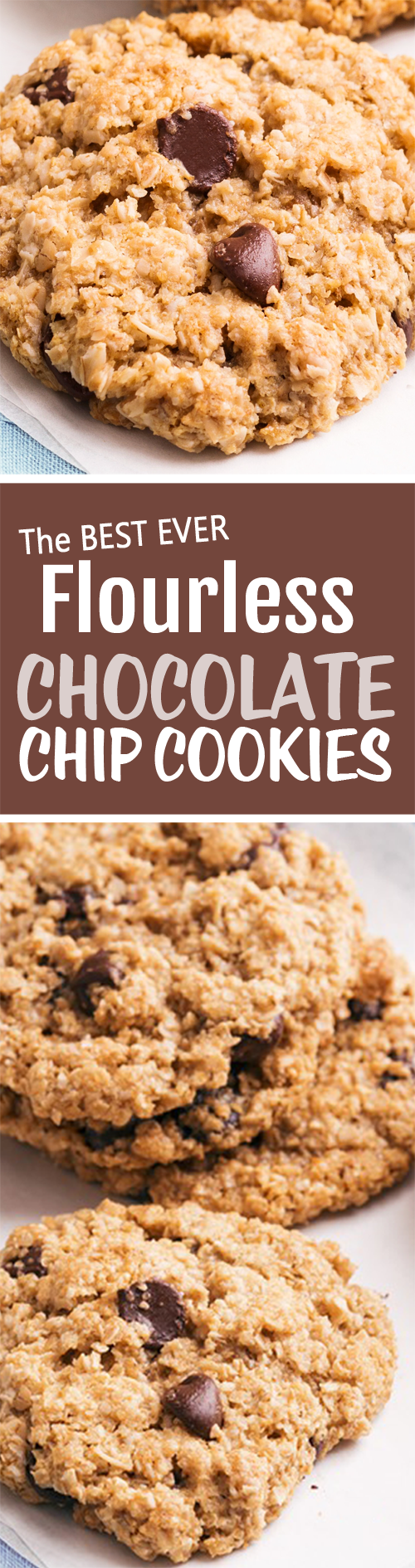 Flourless Chocolate Chip Cookies, with NO crazy ingredients, and they are vegan flourless chocolate chip cookies