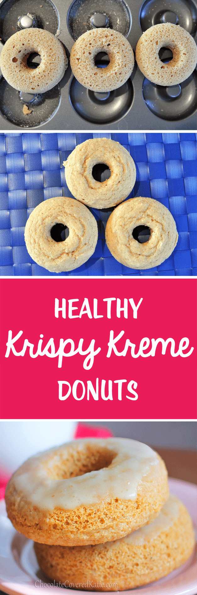 Healthy Krispy Kreme Donuts - 1 cup flour, 1 tsp vanilla extract, 1 1/2 tsp baking powder, 1/3 cup... Full recipe: https://chocolatecoveredkatie.com/2013/02/22/homemade-krispy-kreme-doughnuts-the-healthy-version/ @choccoveredkt
