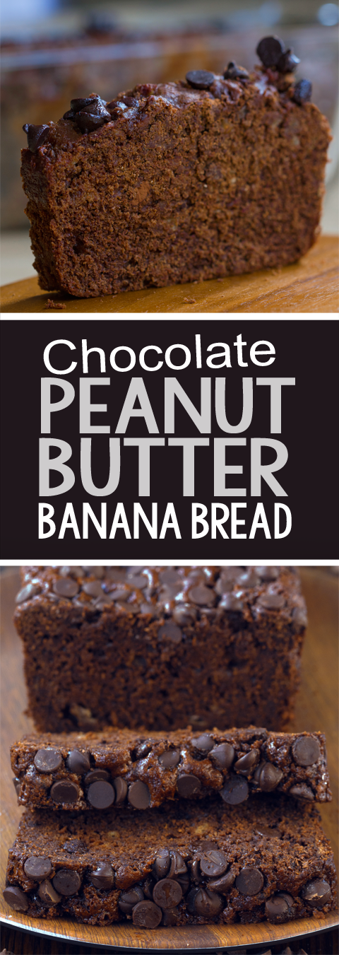 Thick, rich, fudgy chocolate peanut butter banana bread recipe