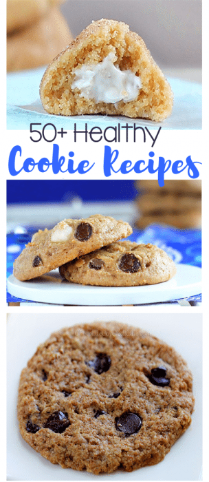 50+ healthy cookies... Including recipes for chocolate chip, peanut butter, oatmeal raisin, etc. Recipes from @choccoveredkt – The only cookie recipes you'll ever need! https://chocolatecoveredkatie.com/chocolate-covered-recipes/healthy-cookies-and-bars/