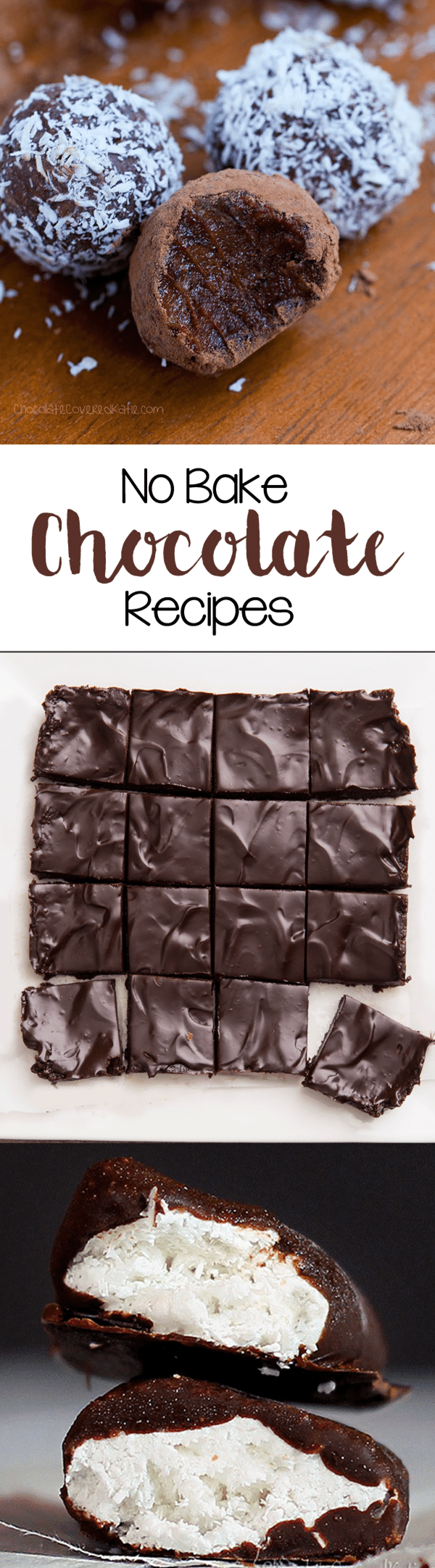 NO BAKE RECIPES - 50 easy chocolate "no bake" treats, including no bake cookies ▪ no bake bars ▪ no bake desserts...from @choccoveredkt - https://chocolatecoveredkatie.com/2016/02/11/no-bake-chocolate-recipes-healthy-easy/