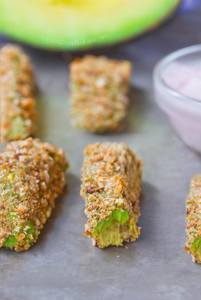 Avocado Fries – 5 ingredients, & SO addictive! … Next time, double the recipe: 2 avocados, 1/4 tsp garlic powder, 1/8 tsp salt, 1/2 cup... Full recipe >> https://chocolatecoveredkatie.com @choccoveredkt