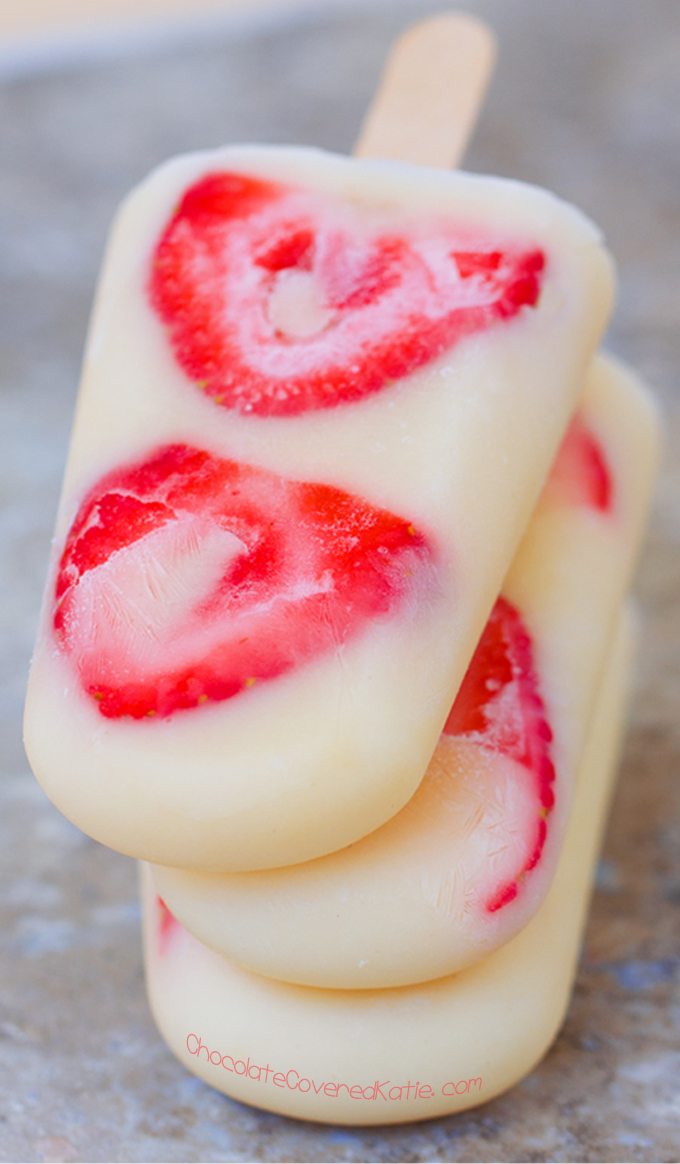 Frozen Yogurt Pops - Just 3 ingredients, &amp; endless flavor possibilities! Easy, kid-friendly, healthy snack... Full recipe: https://chocolatecoveredkatie.com @choccoveredkt