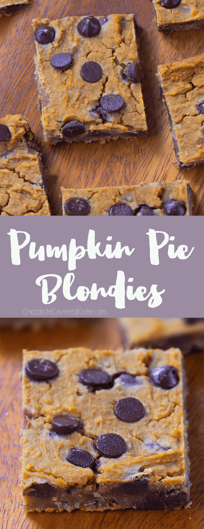 Pumpkin Blondies - from @choccoveredkt... Ingredients: 1 cup canned pumpkin, 1/4 cup rolled oats, 2 tsp vanilla, 1/2 tbsp... Full recipe: https://chocolatecoveredkatie.com/2016/09/12/pumpkin-blondies-chocolate-chip-vegan/ 