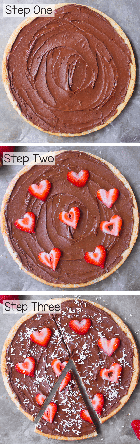 A simple dessert pizza recipe, can be flourless, vegan, paleo, gluten-free, and sugar-free.