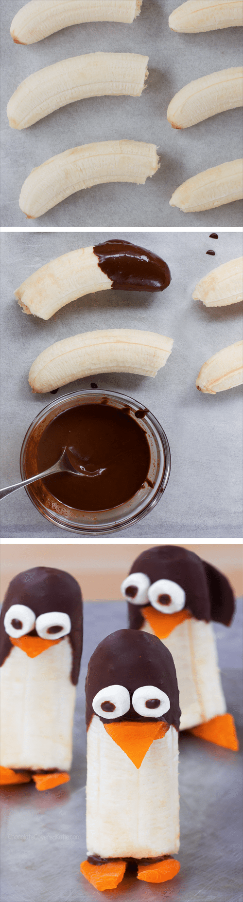 Peel the bananas, dip in melted chocolate, then use the... full recipe instructions: https://chocolatecoveredkatie.com @choccoveredkt