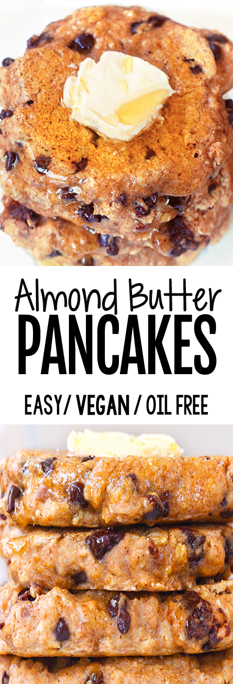 Super Healthy Almond Butter Pancakes (Oil Free, Vegan, 5 Ingredients)