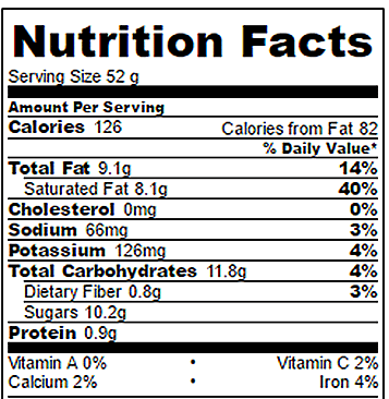 caramel nutrition label