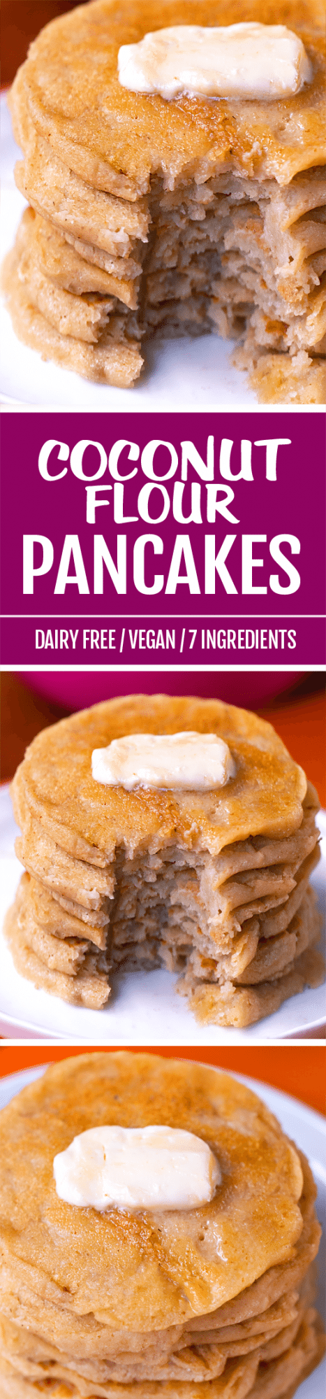 Soft, fluffy coconut flour pancakes made from scratch - with no eggs or gluten!
