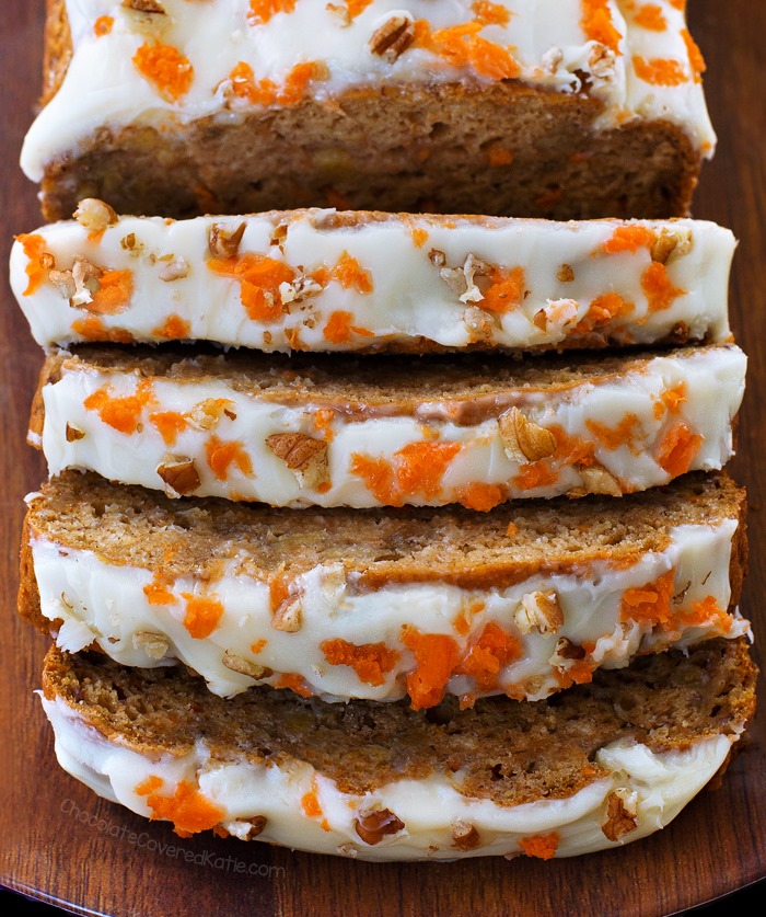 Carrot cake banana bread with homemade frosting