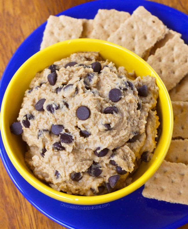 blender cookie dough dip in a bowl with graham crackers