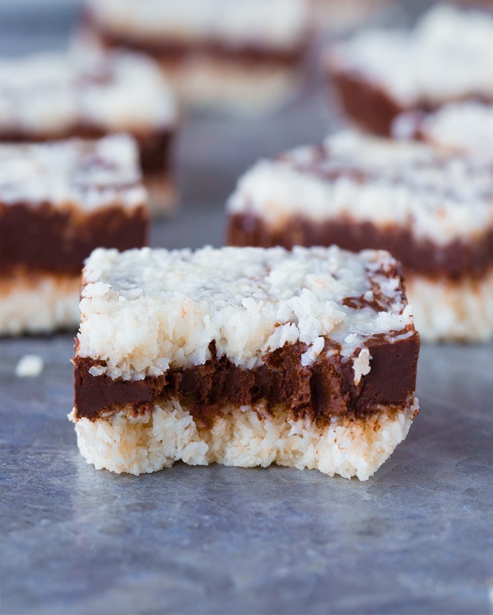 Healthy Chocolate Coconut Layer Fudge Bars