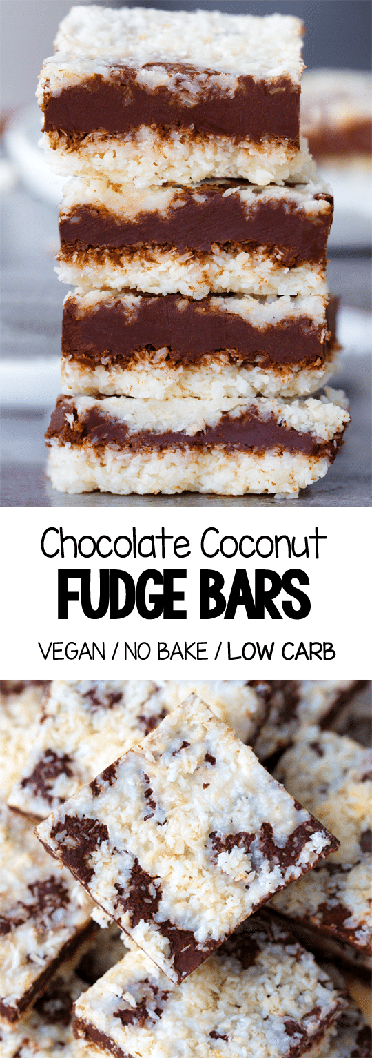 No Bake Coconut Chocolate Fudge Bars (Low Carb, Keto, Vegan)