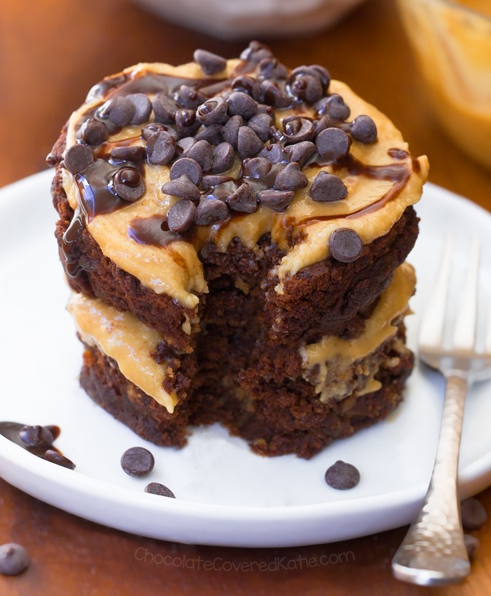 Vegan cake with chocolate and peanut butter
