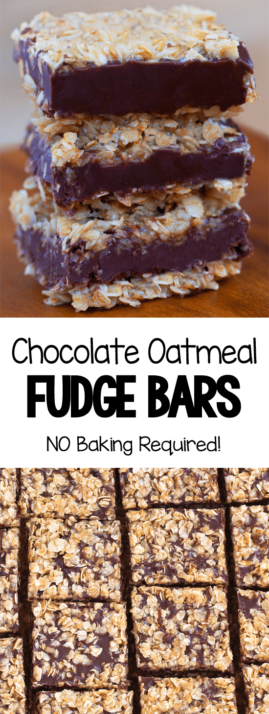 NO BAKE Gooey Chocolate Oatmeal Fudge Bars