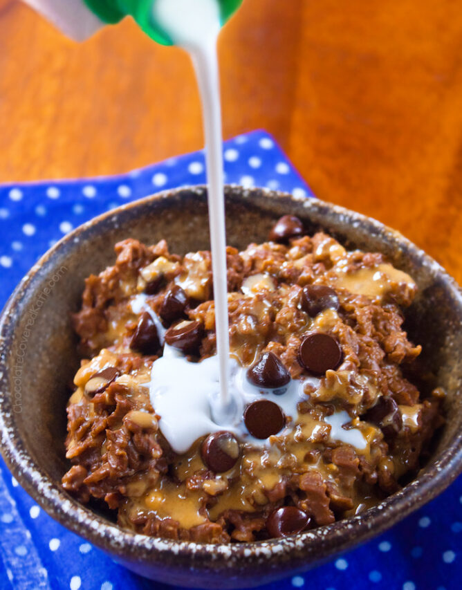 Chocolate Peanut Butter Oatmeal Bowls - {5 Minute Breakfast Recipe}