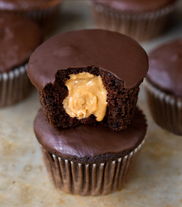 Chocolate Peanut Butter Filled Cupcake