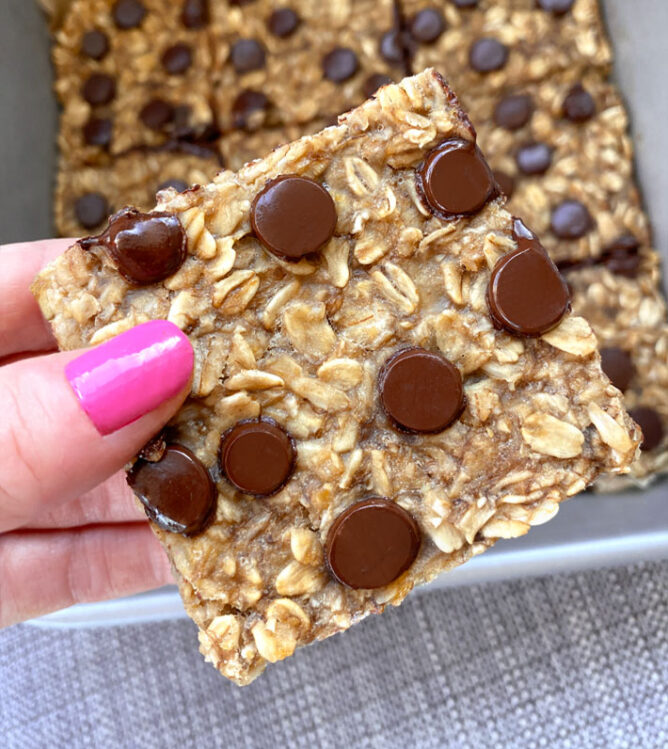 Holding vegan baked oatmeal bars