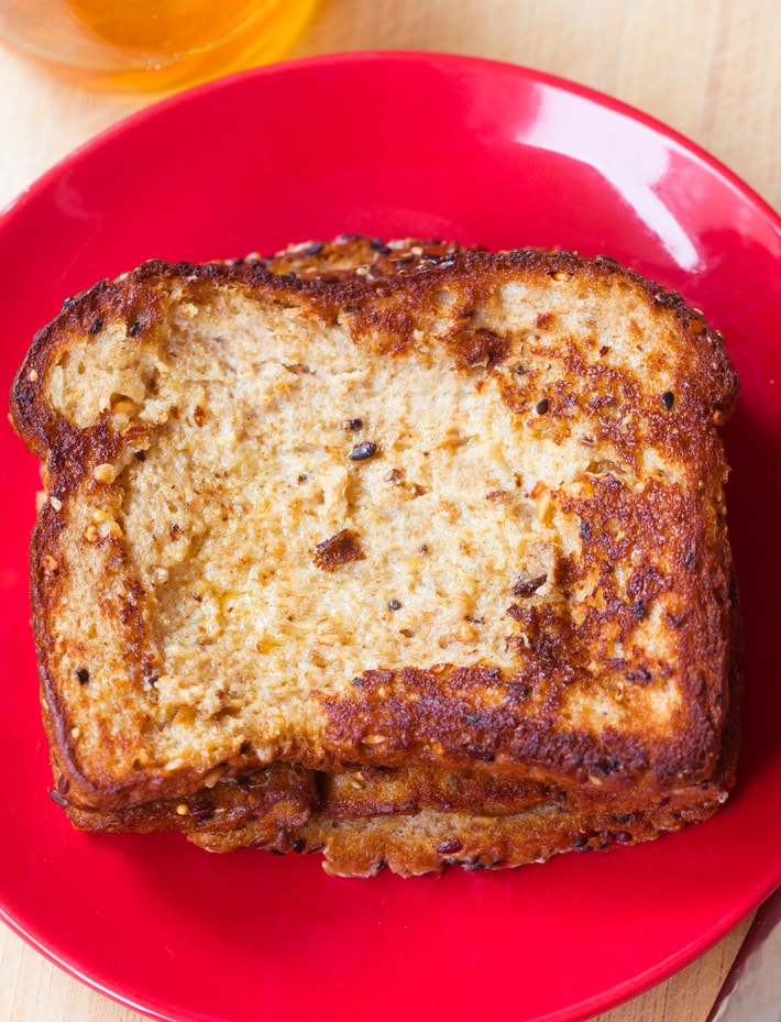 A vegan egg free French toast recipe with maple syrup