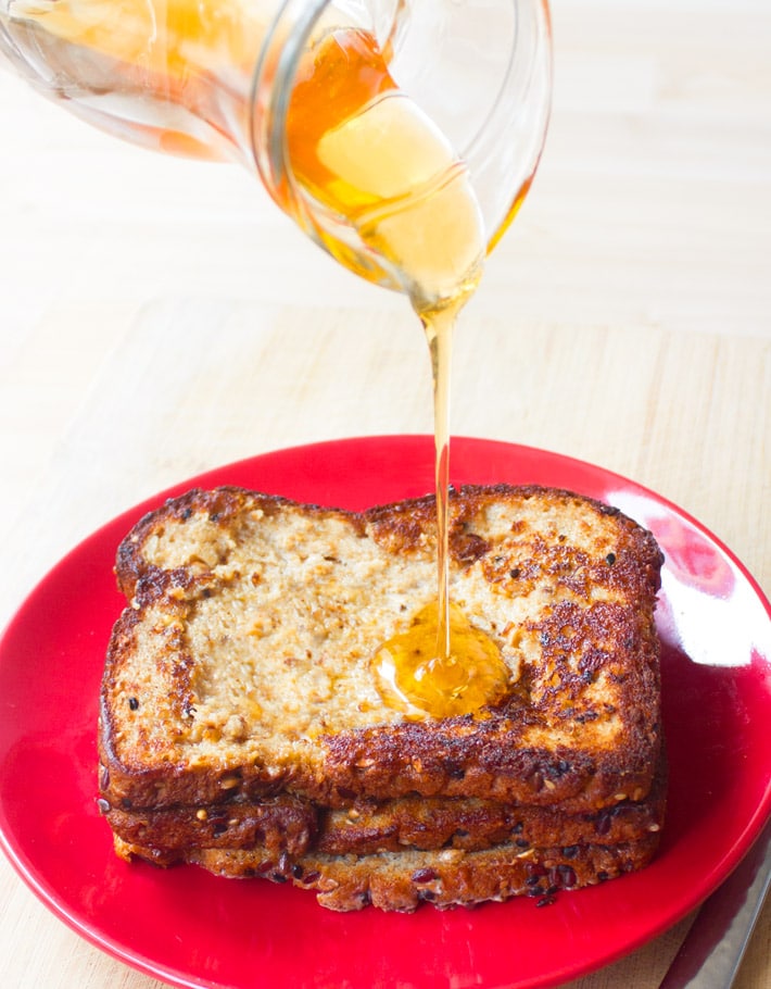 Vegan French Toast Recipe with maple syrup for breakfast