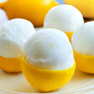 Lemon Sorbet Recipe in lemon shells
