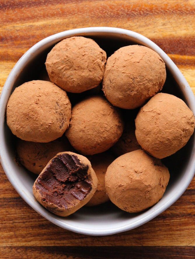 chocolate truffles rolled in cocoa powder, zest taken out