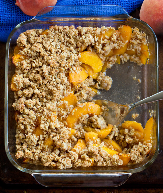 Peach Crisp Recipe- Chocolate Covered Katie