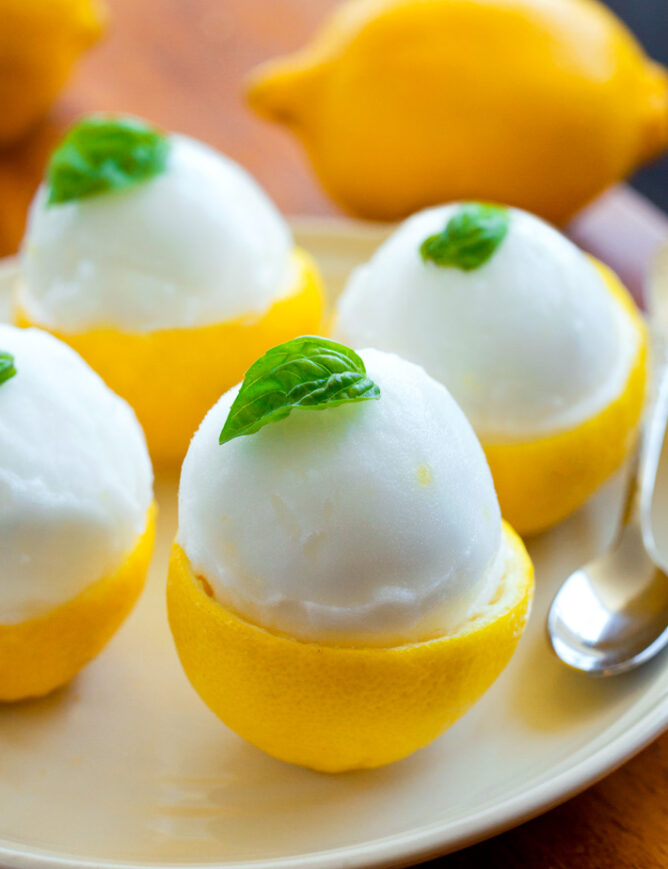 The best lemon sorbet recipe in hollowed out lemons