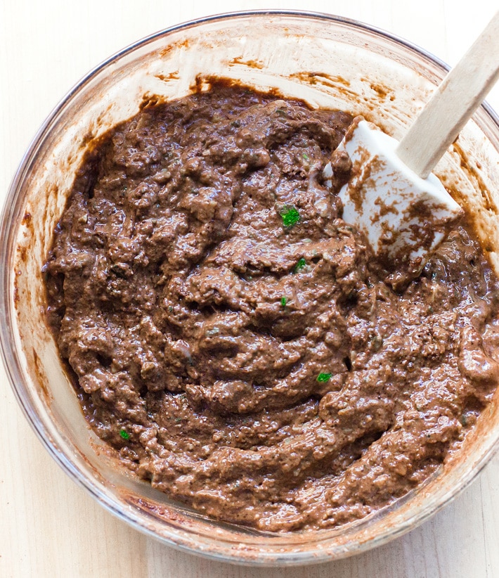 Bowl of Chocolate Batter with spatula