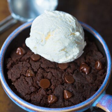 Brownie Mug Cake with vanilla ice cream