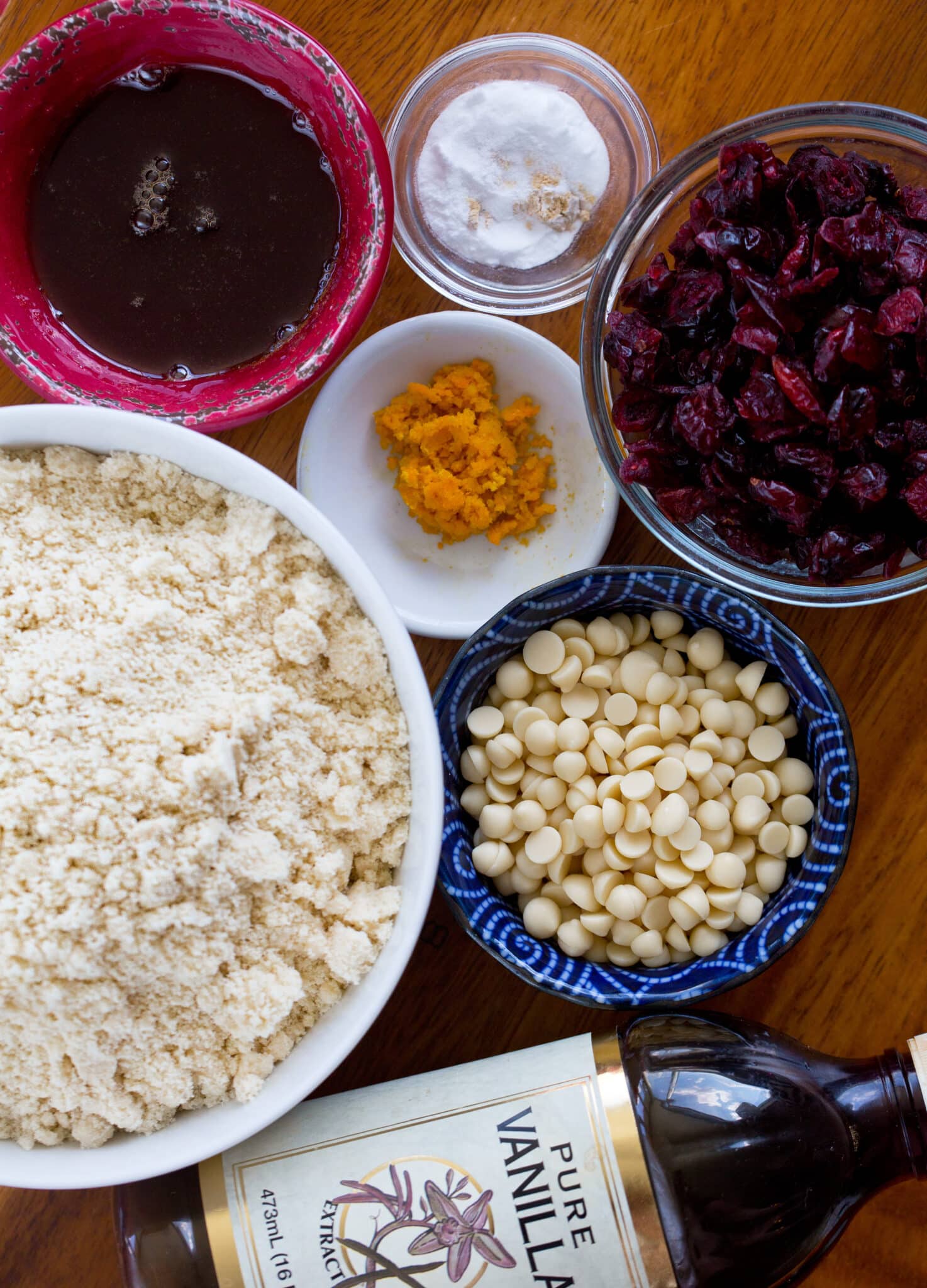 Ingredients for cranberry bars in a bowl