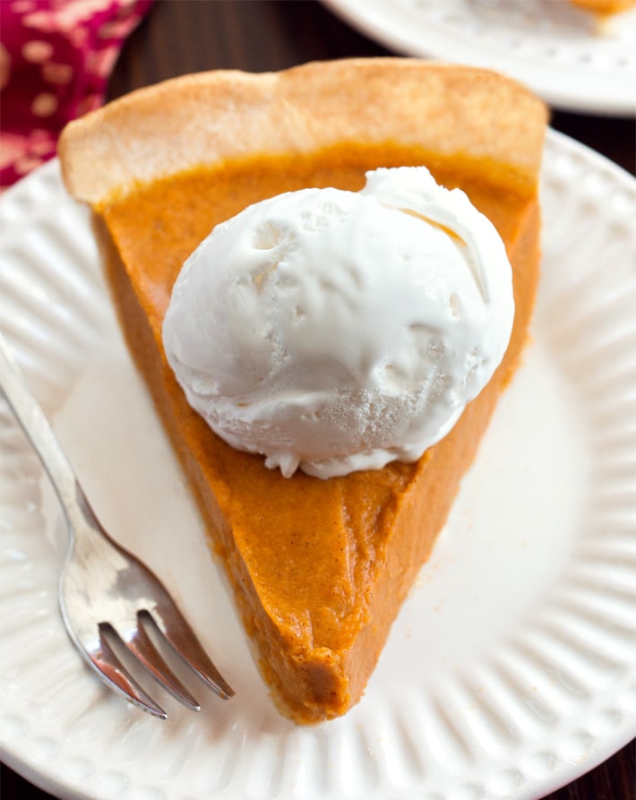 Vegan Pumpkin Pie Slice With Ice Cream