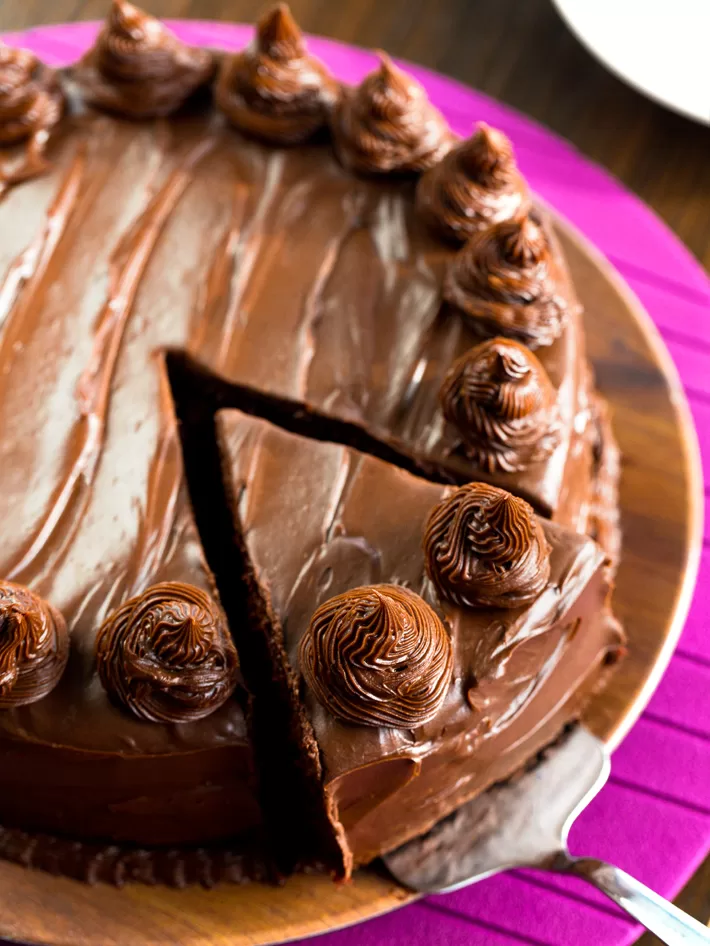 Dark Chocolate Cake Decorated With Chocolate Frosting