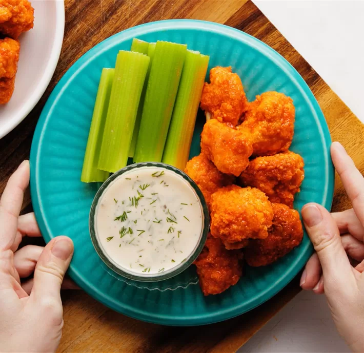 Vegan Cauliflower Buffalo Wings With Ranch