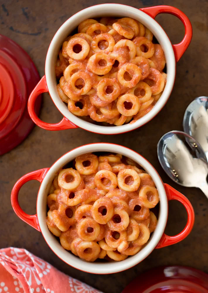 Healthy Spaghettios Recipe in Le Creuset Stoneware Mini Round Cocotte