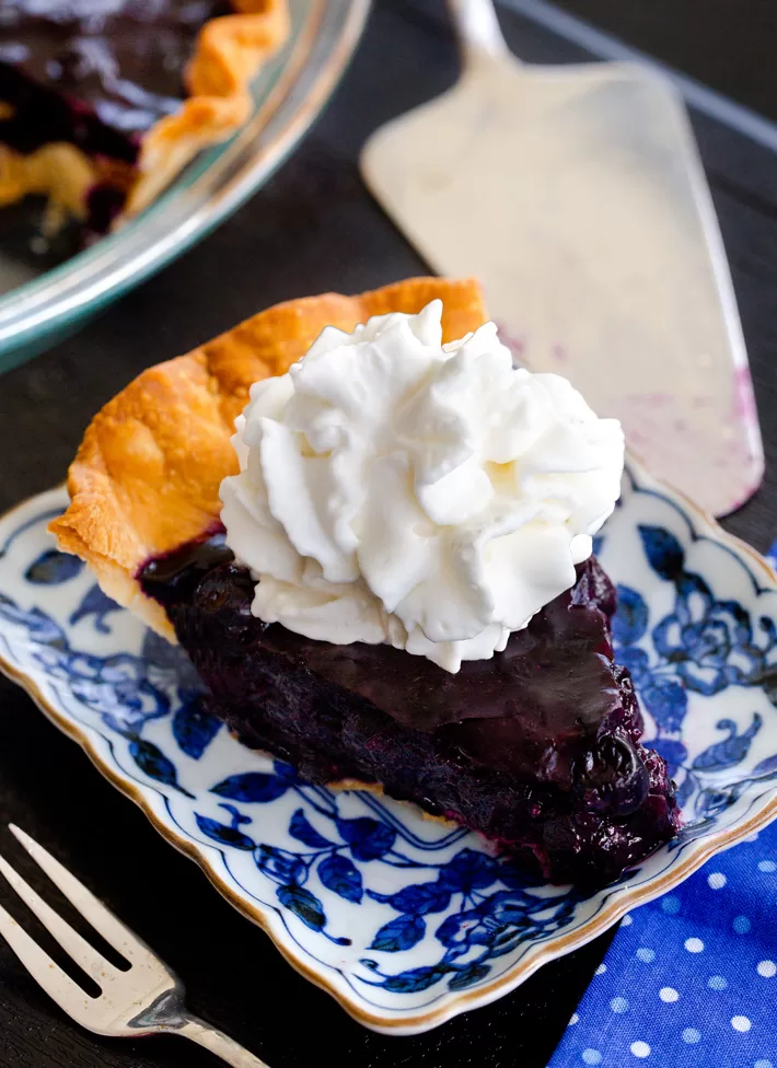 Homemade blueberry pie with a crust