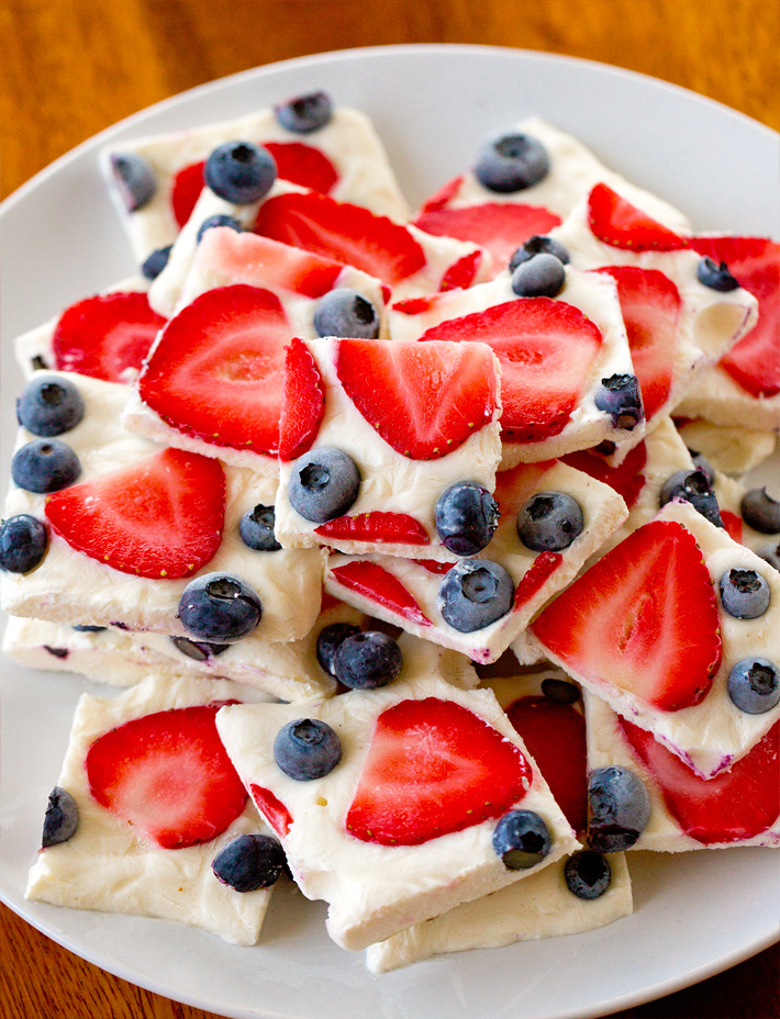 Yogurt Bark with Blueberries and Strawberries