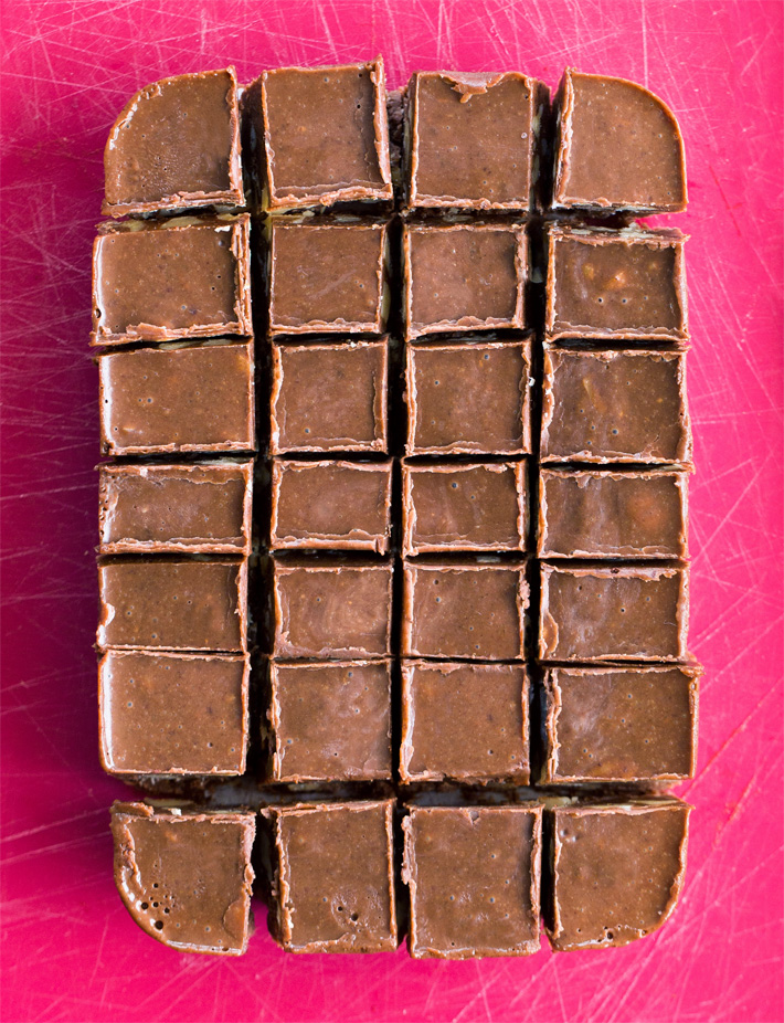 Cut Slab Of Chocolate Fudge Pieces