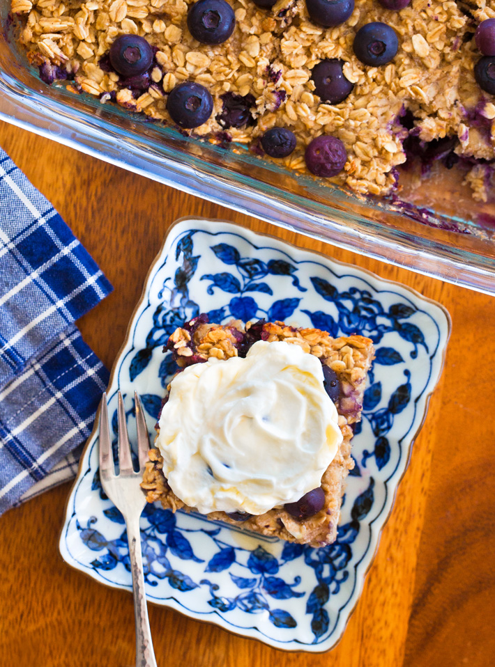 Baked Blueberry Oatmeal With Yogurt Frosting