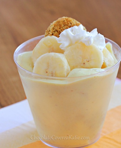 Creamy Southern Banana Pudding: egg-free / dairy-free / gluten-free / vegan / no sugar https://chocolatecoveredkatie.com/2013/07/11/banana-pudding-recipe-healthy/ @choccoveredkt