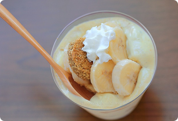 Creamy Southern Banana Pudding: egg-free / dairy-free / gluten-free / vegan / no sugar https://chocolatecoveredkatie.com/2013/07/11/banana-pudding-recipe-healthy/ @choccoveredkt