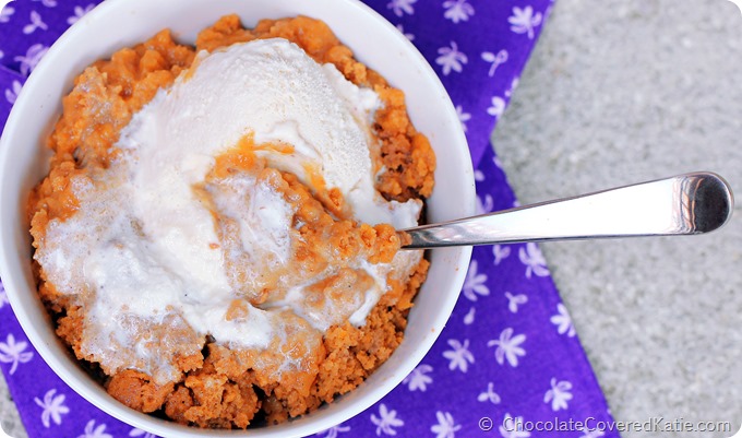 Vegan Pumpkin Cake https://chocolatecoveredkatie.com/2014/09/30/gooey-pumpkin-pudding-cake/