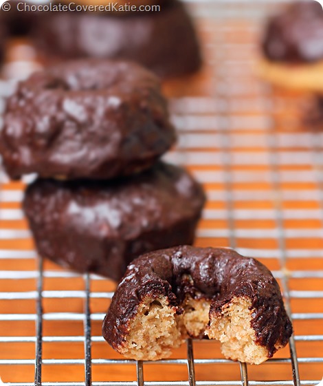 Ingredients: 1/2 cup flour, 3/4 tsp baking powder, 1/8 tsp salt, 2/3 cup... https://chocolatecoveredkatie.com/2014/05/22/healthy-makeover-entenmanns-chocolate-covered-mini-donuts/ @choccoveredkt