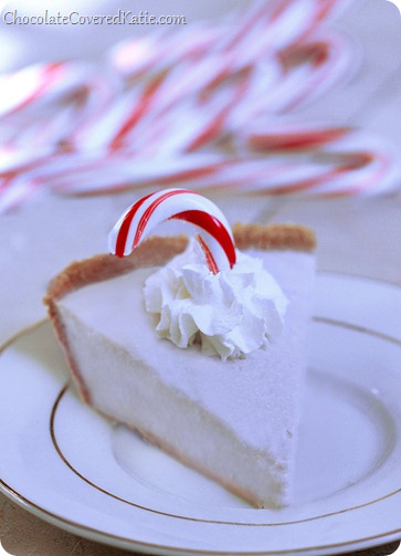 Candy Cane Pudding Pie - creamy, dreamy, rich, pepperminty pudding pie / no bake https://chocolatecoveredkatie.com/2013/12/16/candy-cane-pudding-pie/ @choccoveredkt
