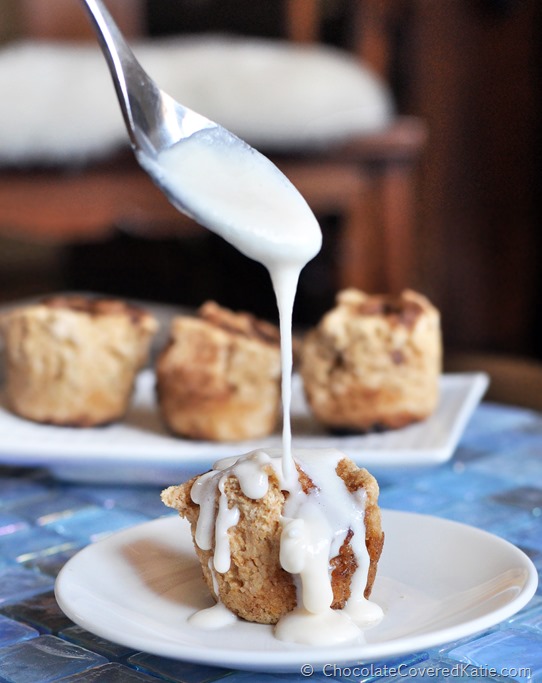 These are addictive! Ooey gooey, sticky, sweet, soft, cinnamony bite-sized cinnamon rolls: https://chocolatecoveredkatie.com/2014/10/20/mini-cinnamon-rolls/