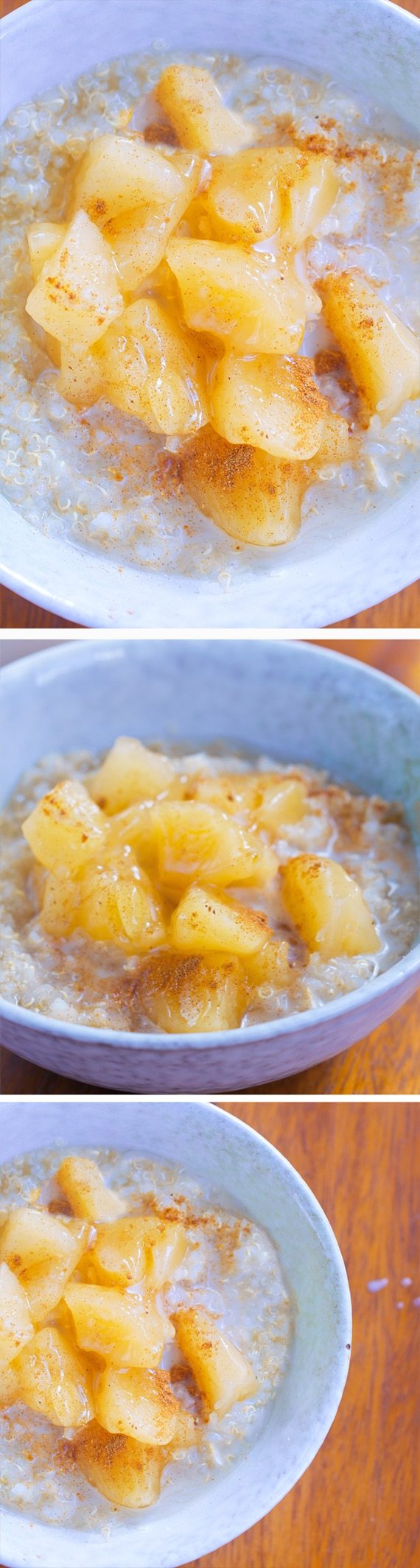 Apple Pie Breakfast Quinoa – from @choccoveredkt… 1/2 cup quinoa, 1/2 tsp cinnamon, 1 large apple, 1/4 tsp vanilla extract… Full recipe: https://chocolatecoveredkatie.com/2015/11/09/apple-quinoa-breakfast-bowls/